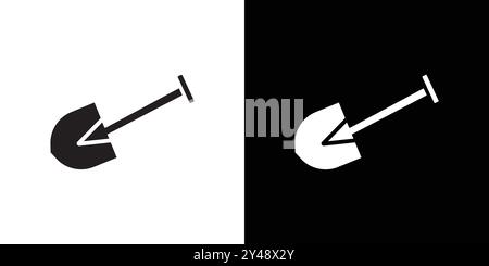 Kurzer Spaten Symbol Schwarze Linie Kunstvektor in schwarz-weiß Umrisse Set Collection Schild Stock Vektor