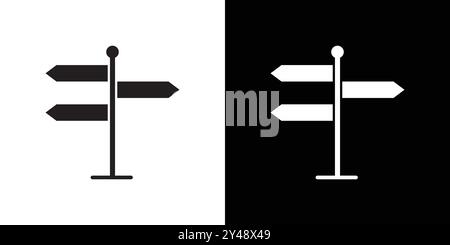 Wegweiser Symbol Schwarzer Linie Kunstvektor in schwarz-weiß Umrisse Set Collection Schild Stock Vektor