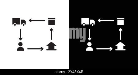 Lieferkettensymbol Schwarzer Linie Art Vektor in schwarz-weiß Umrisse Set Sammlung Zeichen Stock Vektor