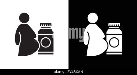 Ergänzungen für schwangere Frauen Icon Black Line Art Vektor in schwarz-weiß Umriss Set Sammlung Zeichen Stock Vektor