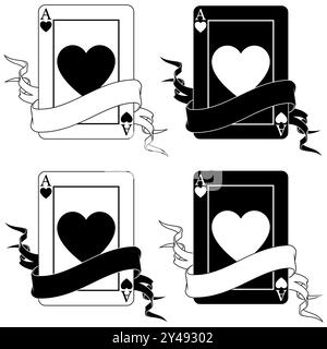 Vektordesign von Pokerkarten mit Bändern, Herzpokersymbolen Stock Vektor