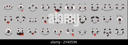 Lustige Monster Gesichtsausdruck flache Farbe Vektor Symbol Set Stock Vektor