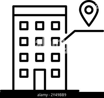 Hochhaus-Apartmentgebäude und Kartenlage, die zum Fenster zeigt. Städtische Residenz, Immobilien. Pixelperfektes, bearbeitbares Konturvektorsymbol Stock Vektor