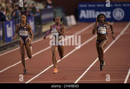 Anavia Battle und Brittany Brown aus den USA, Daryll Neita aus Großbritannien, die 200 m in der Memorial Van Damme Diamond League antreten Stockfoto