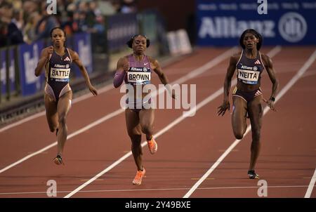 Anavia Battle und Brittany Brown aus den USA, Daryll Neita aus Großbritannien, die 200 m in der Memorial Van Damme Diamond League antreten Stockfoto