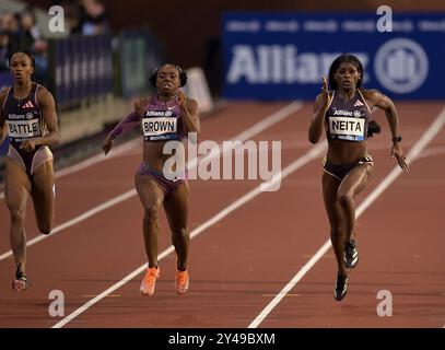 Anavia Battle und Brittany Brown aus den USA, Daryll Neita aus Großbritannien, die 200 m in der Memorial Van Damme Diamond League antreten Stockfoto