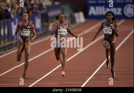 Anavia Battle und Brittany Brown aus den USA, Daryll Neita aus Großbritannien, die 200 m in der Memorial Van Damme Diamond League antreten Stockfoto