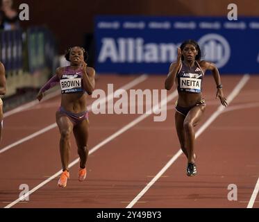 Brittany Brown aus den USA und Daryll Neita aus Großbritannien traten in den 200 m langen Frauen beim Leichtathletikfinale der Memorial Van Damme Diamond League in t an Stockfoto