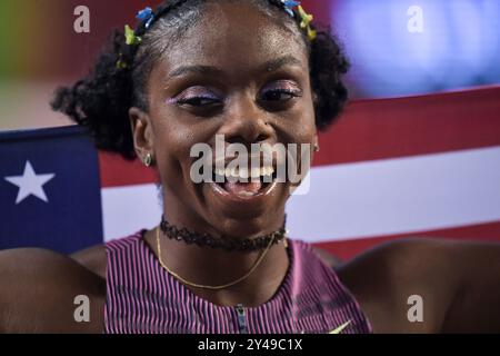 Brittany Brown aus den USA trat in den 200 m langen Frauen beim Finale der Memorial Van Damme Diamond League im King Baudouin Stadium in Brusse an Stockfoto