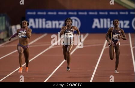 Brittany Brown und Tamara Clark aus den USA, Daryll Neita aus Großbritannien, die 200 m in der Memorial Van Damme Diamond League antraten Stockfoto