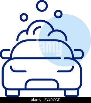 Auto, Schaum und Blasen. Empfindlicher Autoreinigungsservice. Pixelperfektes, bearbeitbares Konturvektorsymbol Stock Vektor