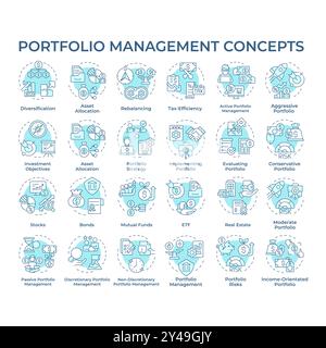 Portfoliomanagement-Symbole in sanftem Blau Stock Vektor