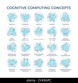 Cognitive Computing-Symbole in sanftem Blau Stock Vektor