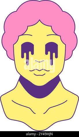 Y2K Comic griechische Frau Büste Skulptur weinend zeitgenössische Pop Art konturierte Icon Vektor flache Illustration. Psychedelische antike weibliche Göttin Denkmal Stock Vektor