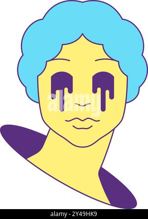 Y2K surreale griechische Frau weinende Skulptur Büste im Loch Icon Vektor flache Illustration. Psychedelische weibliche antike Göttin Denkmal mit Tränen Tropfen summ Stock Vektor
