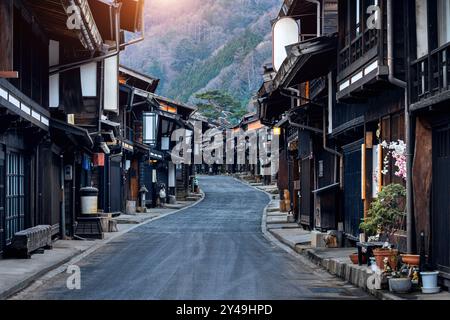 Narai Juku Dorf am Nakasendo Trail, Präfektur Nagano, Japan. Stockfoto