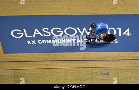 24/07/14. Glasgow Commonwealth Games 2014. Rennradfahren, Sir Chris Hoy Velodrome. Callum Skinner (SCO) tritt in der ersten Runde des Herren-Sprints an. Ian Rutherford ©Ian Rutherford Stockfoto