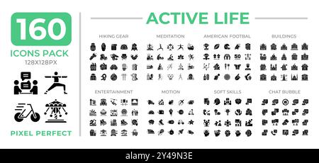 Active Life Glyphs Symbol Set Sammlung Stock Vektor