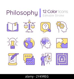 Philosophie RGB-Farbsymbole festgelegt Stock Vektor