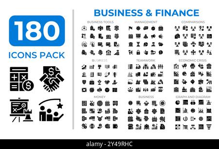 Sammlung der Symbolsätze für Business Finance Glyphen Stock Vektor