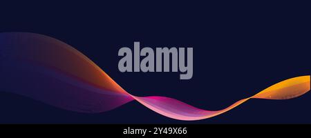 Bunte abstrakte Wellenlinien in Farbverläufen in Orange, Rosa und Gelb auf dunkelblauem Hintergrund. Konzept des modernen digitalen Designs. Vektor Stock Vektor
