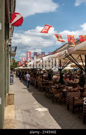 Cafes und Restaurants am Marktplatz in Novi Sad in der Fußgängerzone von Novi Sad Novi Sad Deutschland *** Cafés und Restaurants auf dem Marktplatz in Novi Sad in der Fußgängerzone von Novi Sad Novi Sad Deutschland Stockfoto