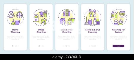 Reinigungsdienste Typen Onboarding Mobile App Bildschirm Stock Vektor