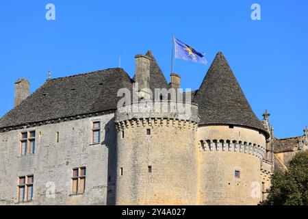 Die Festung von Fénelon in Périgord Noir. Geschichte, Kulturerbe, Tourismus, Film und Fernsehen. Sainte-Mondane, Dordogne, Périgord, New Aquitai Stockfoto