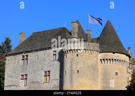 Die Festung von Fénelon in Périgord Noir. Geschichte, Kulturerbe, Tourismus, Film und Fernsehen. Sainte-Mondane, Dordogne, Périgord, New Aquitai Stockfoto