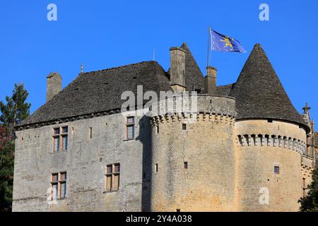 Die Festung von Fénelon in Périgord Noir. Geschichte, Kulturerbe, Tourismus, Film und Fernsehen. Sainte-Mondane, Dordogne, Périgord, New Aquitai Stockfoto