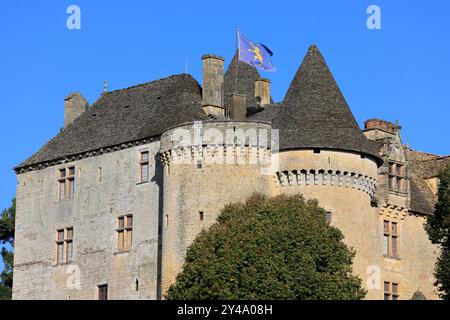 Die Festung von Fénelon in Périgord Noir. Geschichte, Kulturerbe, Tourismus, Film und Fernsehen. Sainte-Mondane, Dordogne, Périgord, New Aquitai Stockfoto