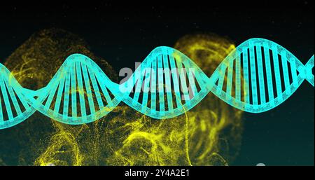 Bild des dna-Strangs und des Netzes aus leuchtenden Verbindungen auf dunklem Hintergrund Stockfoto