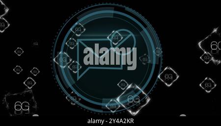 Bild der 6g-Text- und digitalen Datenverarbeitung über E-Mail-Symbol und Scope-Scan Stockfoto