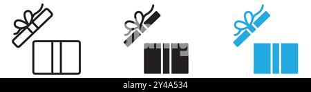 Öffnen Sie Geschenkbox Symbol Vektorlinie Logomarke oder Symbolsatz Kollektion Umrissstil Stock Vektor
