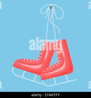 Rosafarbene Schlittschuhe auf blauem Hintergrund, zum Schlittschuhlaufen. Illustration der Vektorabwicklung. Stock Vektor