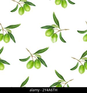 Handgemaltes Aquarell Olive Zweige Nahtloses Muster Stockfoto