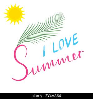 Schriftzug über den Sommer, handgeschriebene, flache Illustration Stock Vektor