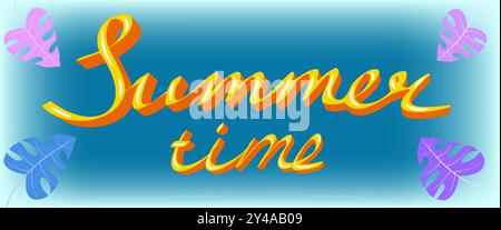 3D handschriftliche Inschrift über den Sommer auf blauem Hintergrund Stock Vektor