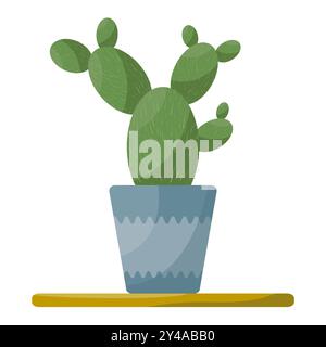 Kakteen in einem Topf, Zimmerpflanze auf weißem Hintergrund, flache Illustration Stock Vektor