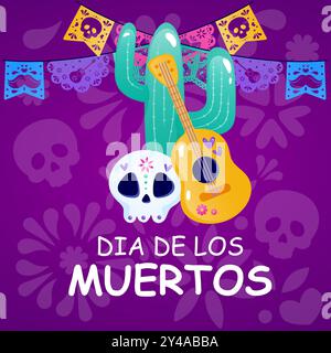 Postkarte, Banner für Tag der Toten los muertos. Sugar Skull, Glückwunsch, Post. Vektor Stock Vektor