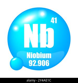 Niob-Symbol. NB chemisches Element. Atomzahl 41. Masse 92.906. Blaue Kugel. Stock Vektor