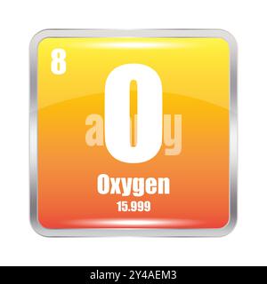 Sauerstoffelement quadratisch. O-Symbol. Atomzahl 8. Atommasse 15.999. Stock Vektor