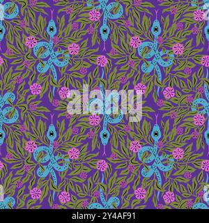 Nahtloses Muster mit mystischen Blumenschlangen Stock Vektor