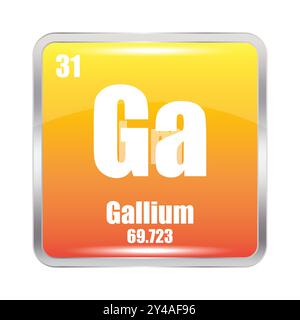 Symbol für Galliumelement. GA-Symbolfokus. Atomzahl 31. Masse 69.723. Stock Vektor