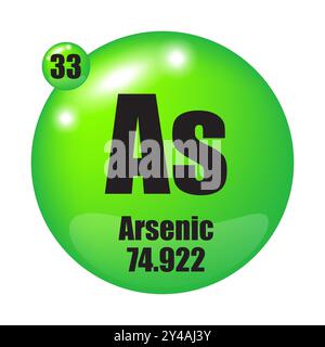 Symbol für Arsenelement. Atomzahl 33. Arsen 74,922 Masse. Vektor als Symbol. Stock Vektor