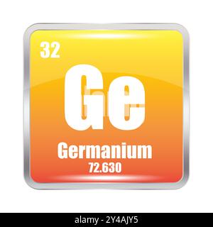 Symbol für Germanium-Element. Atomzahl 32. Germanium 72,630 Masse. Vektor-GE-Symbol. Stock Vektor