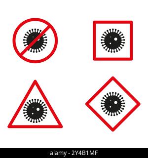 Symbol für Virenwarnung. Bakterienwarnzeichen. Symbol für verbotene Viren. Vektorgesundheit Vorsicht. Stock Vektor