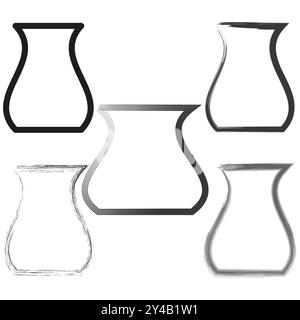 Vase Outline Kollektion. Vasenformen in Distress. Handgezeichnete Konturelemente. Abstrakte Vektorkunst. Stock Vektor