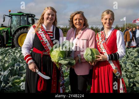 Dithmarscher Kohltage 2024 eröffnet mit dem Kohlanschnitt die Tradition im größten, zusammenhängenden Kohlanbaugebiet Europas sind die alljährliche Kohltage. In einem besonderen Event eröffnete die Kreispräsidentin Ute Borwieck-Dethlefs, gemeinsam mit Gästen aus Politik und Wirtschaft, sowie den Kohlregentinnen die Saison. Begleitend dazu sind in Dithmarschen Veranstaltungen rund um den Kohl mit kulinarischen Highlights der Region verbunden. Schleswig Holstein Deutschland 353A5327 *** Dithmarscher Kohltage 2024 eröffnet mit dem Kohschnitt die jährlichen Kohltage sind in Europa Tradition Stockfoto