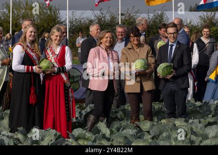 Dithmarscher Kohltage 2024 eröffnet mit dem Kohlanschnitt die Tradition im größten, zusammenhängenden Kohlanbaugebiet Europas sind die alljährliche Kohltage. In einem besonderen Event eröffnete die Kreispräsidentin Ute Borwieck-Dethlefs, gemeinsam mit Gästen aus Politik und Wirtschaft, sowie den Kohlregentinnen die Saison. Begleitend dazu sind in Dithmarschen Veranstaltungen rund um den Kohl mit kulinarischen Highlights der Region verbunden. Schleswig Holstein Deutschland  5DL2640 *** Dithmarscher Kohltage 2024 eröffnet mit dem Kohschnitt die jährlichen Kohltage sind in Europa Tradition Stockfoto